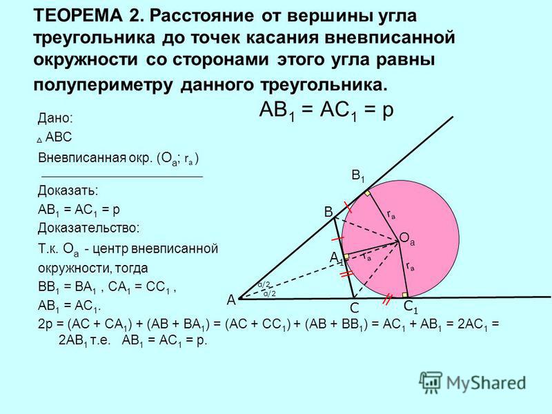 Найти длину стороны ав. Вневписанная окружность теорема 2. Окружность касается стороны треугольника. Окружность касается сторон угла в точках. Окружность касается стороны АВ треугольника АВС.