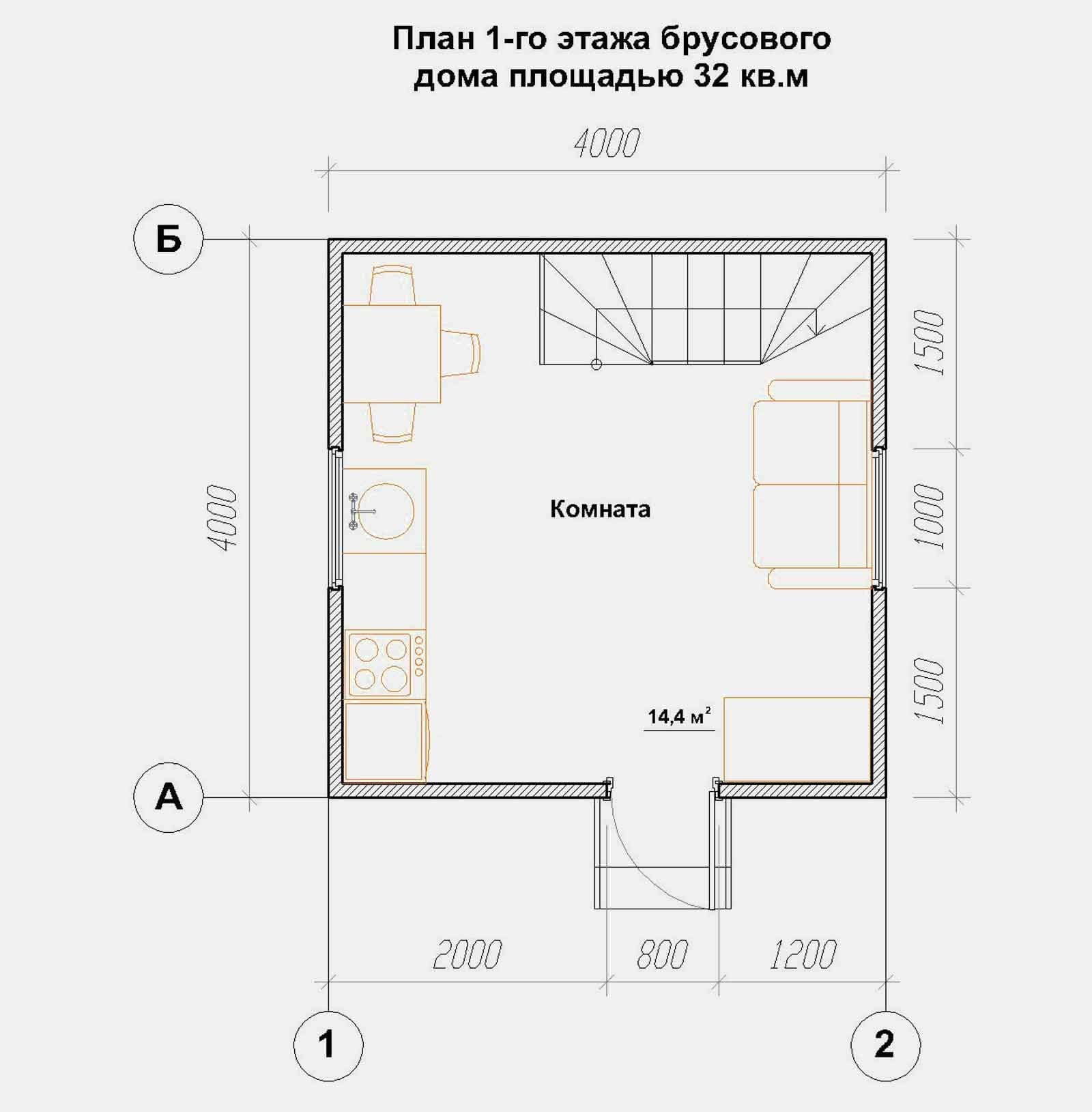 Планировка дома с мебелью 6 на 6